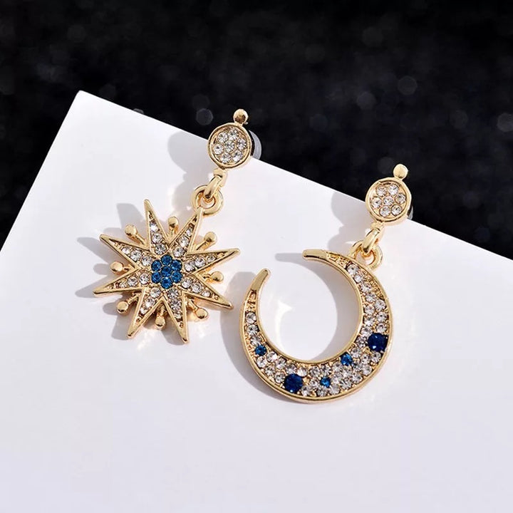 Asymmetric Star Moon Vintage Dangle Earrings