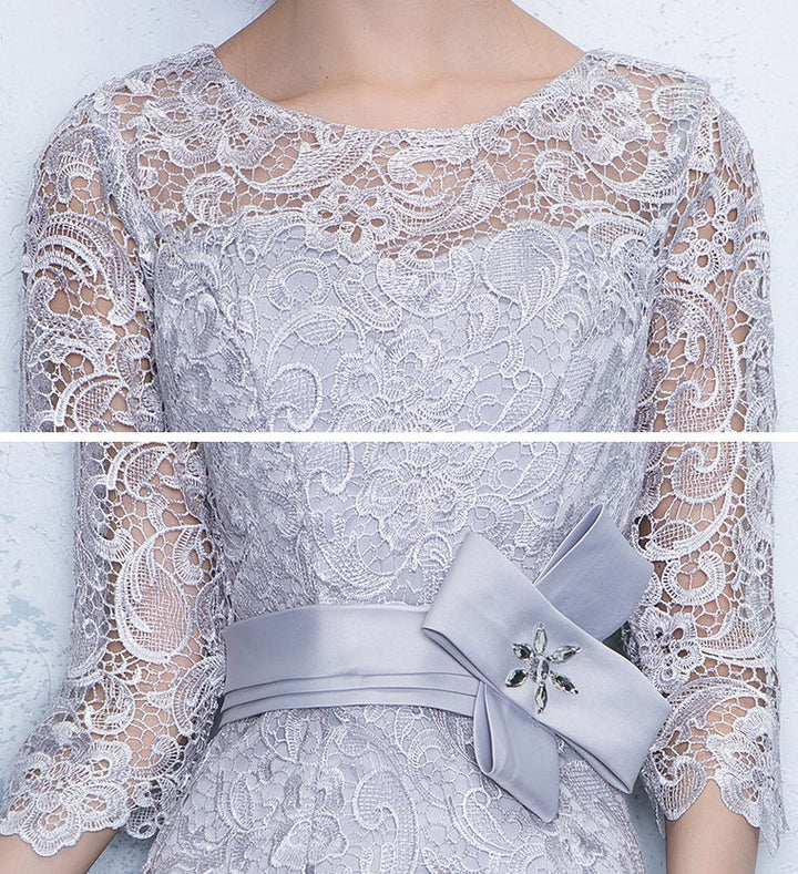 Gray Lace Sheer Half Sleeve Prom Party Dress