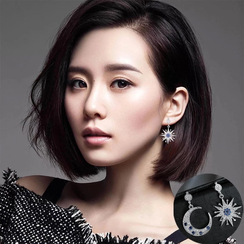 Asymmetric Star Moon Vintage Dangle Earrings