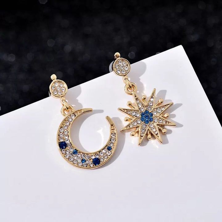Asymmetric Star Moon Vintage Dangle Earrings