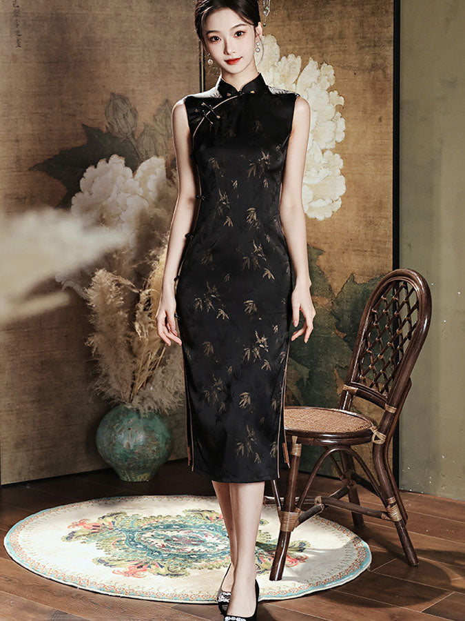 black qipao dress Snow Xue Gao Black Qipao Mini Dress with Pearls M
