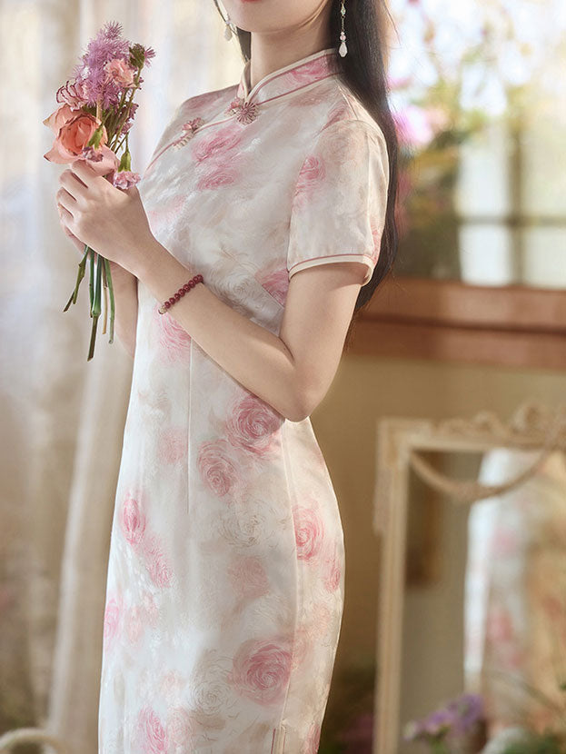 Floral Print Midi Cheongsam Qipao Dress