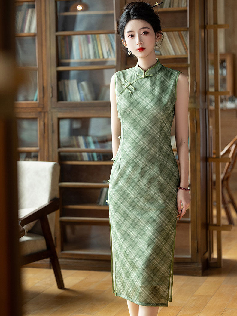 green plaid midi dress Brown Sleeveless Cheongsam Qipao L / Brown Forever 21 Lime Green size-16w Tumble dry low and Color:As Picture:Black/Nude