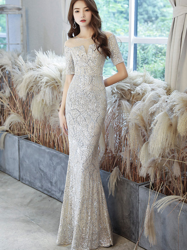 fishtail party dress Off-shoulder slim fit hip sequined fishtail evening dress