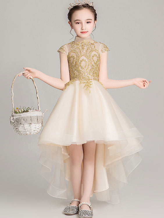 Gold Red Girls High Low Wedding Birthday Cheongsam Dress - IMALLURE 130 / Gold Gold Red Girls High Low Wedding Birthday Cheongsam Dress - IMALLURE 130 / Gold