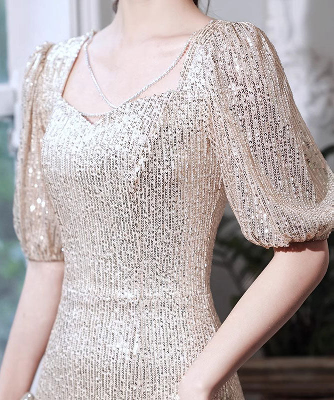 Purple Sequined A-Line Tulle Evening Party Dress