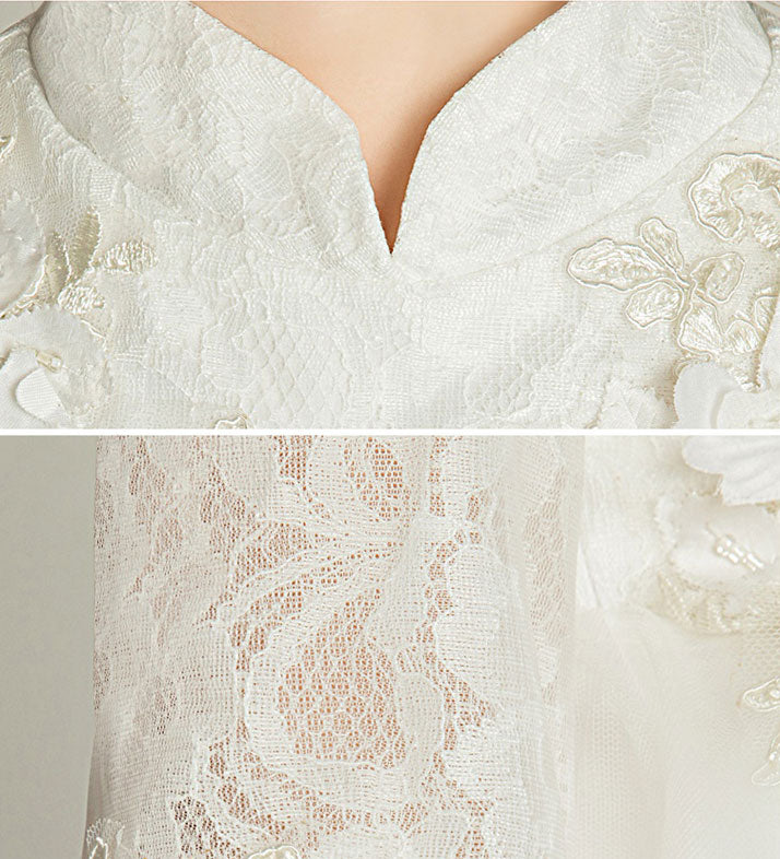 Red White Flower Girls High Low Wedding Birthday Cheongsam Dress