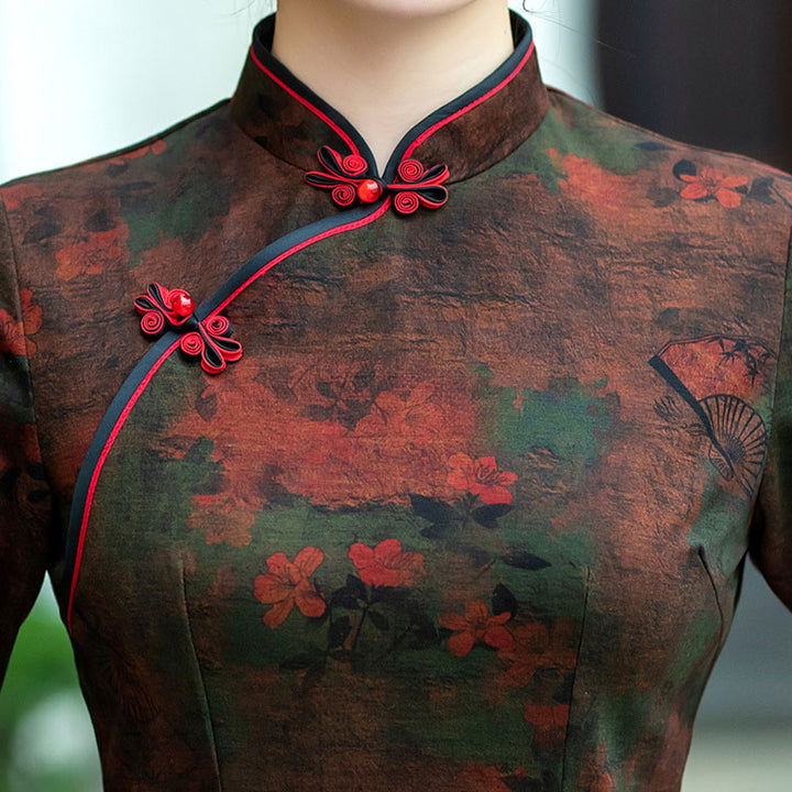2024 Floral Print Mothers Cheongsam Blouse Top