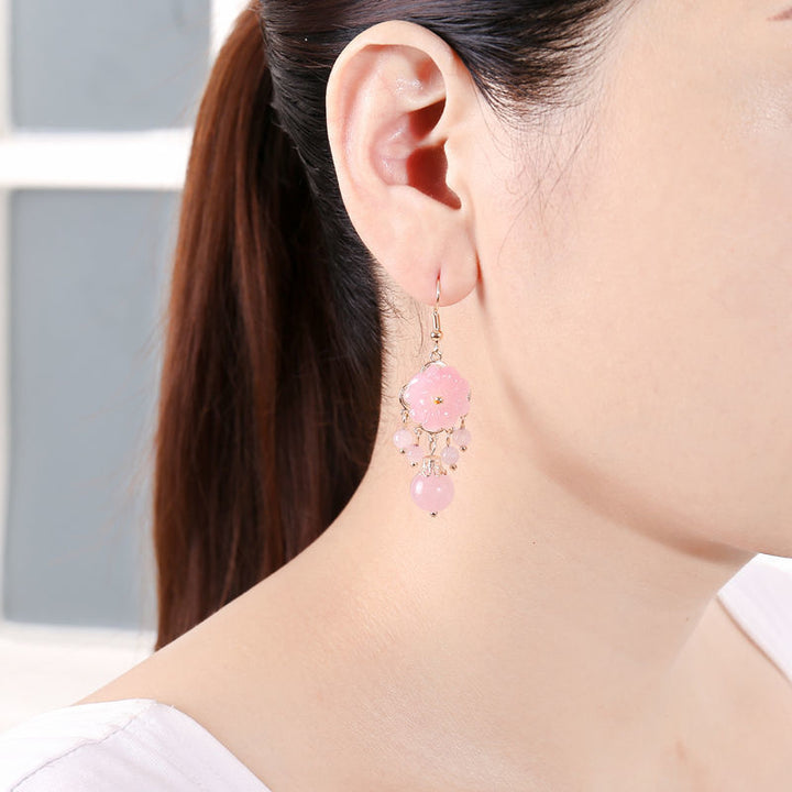 Jade Petals Drop Dangle Pierced Clip On Earrings