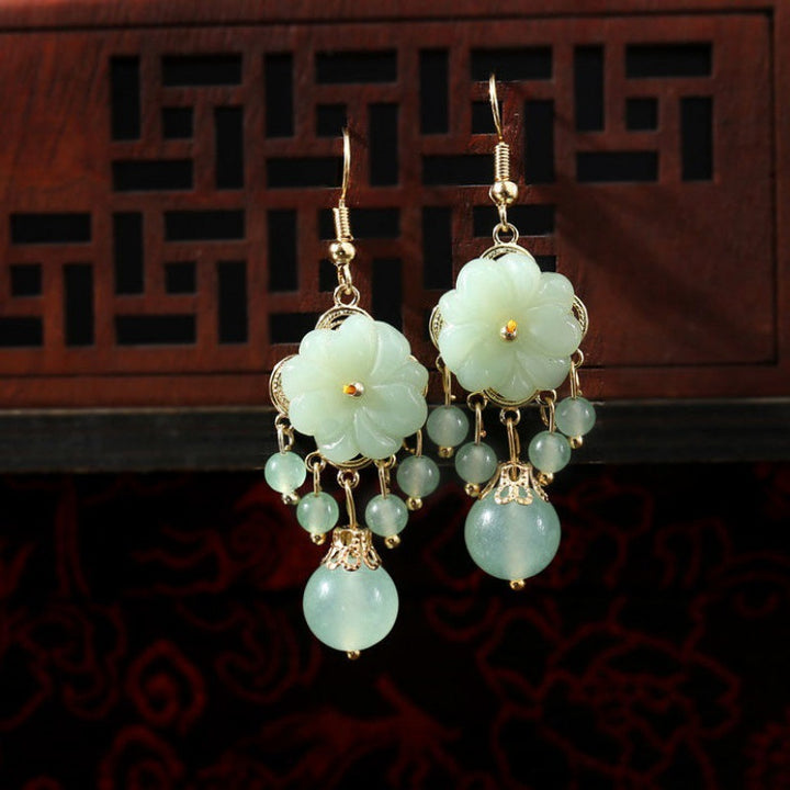 Jade Petals Drop Dangle Pierced Clip On Earrings