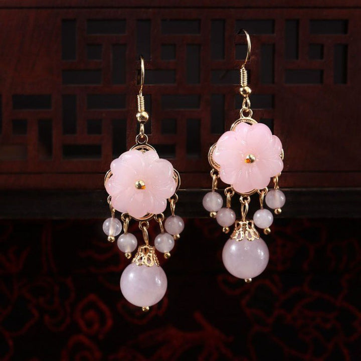 Jade Petals Drop Dangle Pierced Clip On Earrings