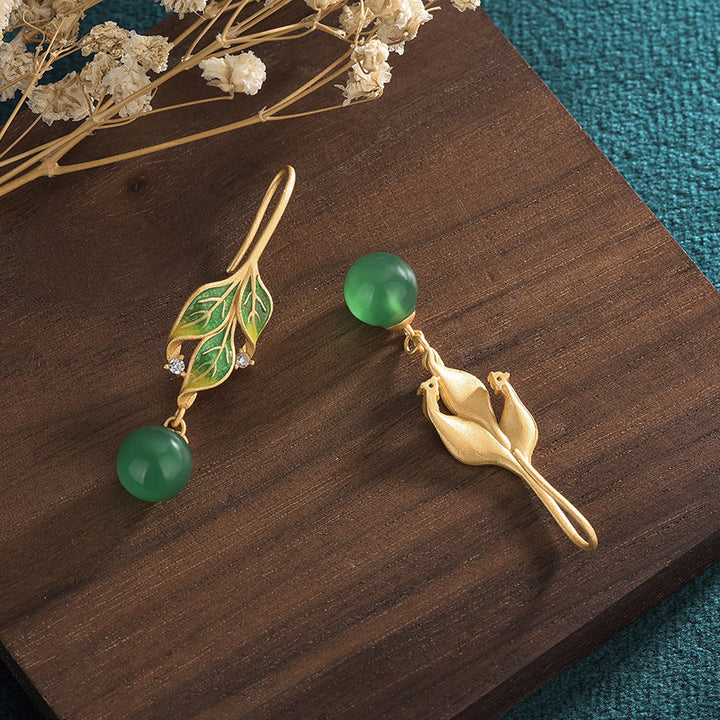 Green Leaf Jade Drop Dangle Earrings
