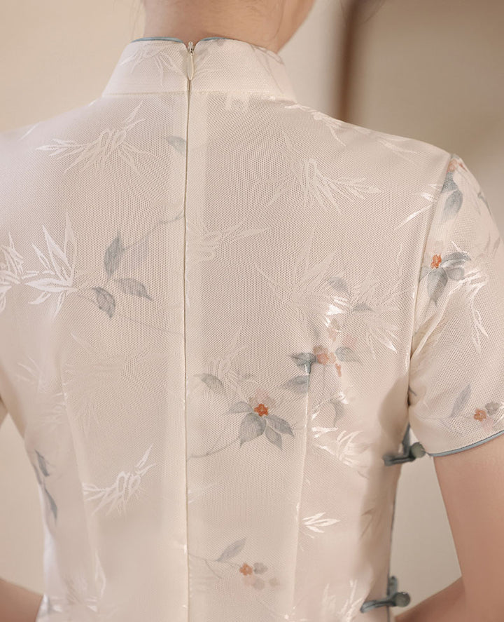 Jacquard Floral Midi Cheongsam Qipao Dress