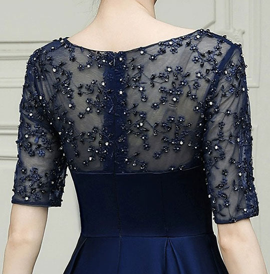 Blue Red Illusion A-Line Maxi Prom Dress