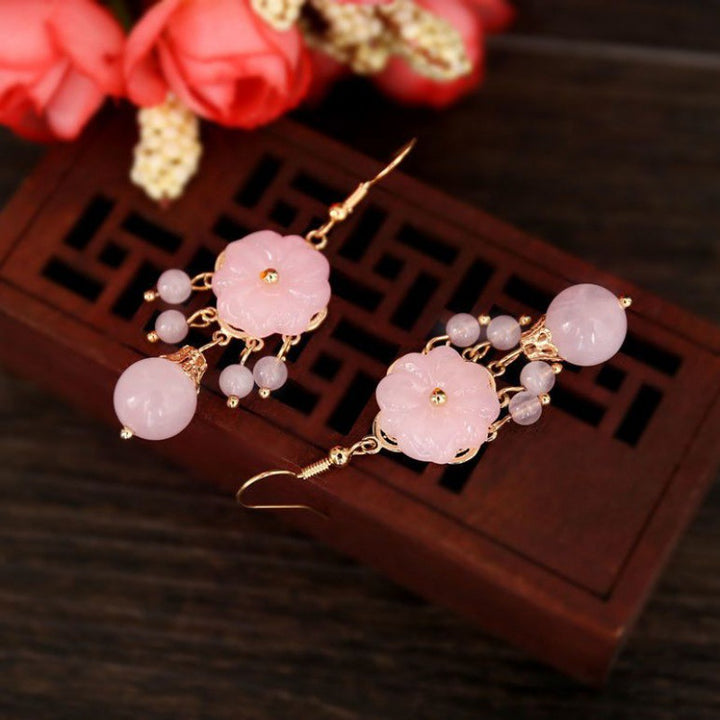 Jade Petals Drop Dangle Pierced Clip On Earrings