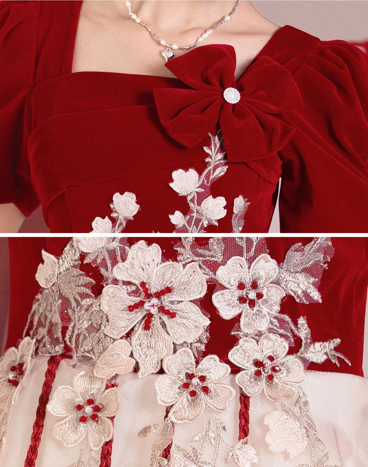 Color Block Square Neck Appliques A-Line Prom Dress