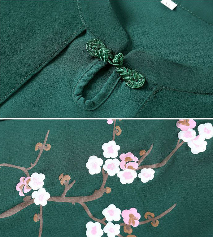 Green Blue Mothers Floral Qipao Cheongsam Dress