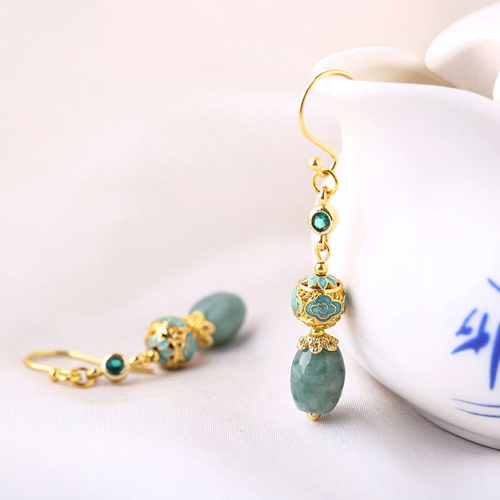 Green Agate Drop Dangle Clip on Non Pierced Earrings