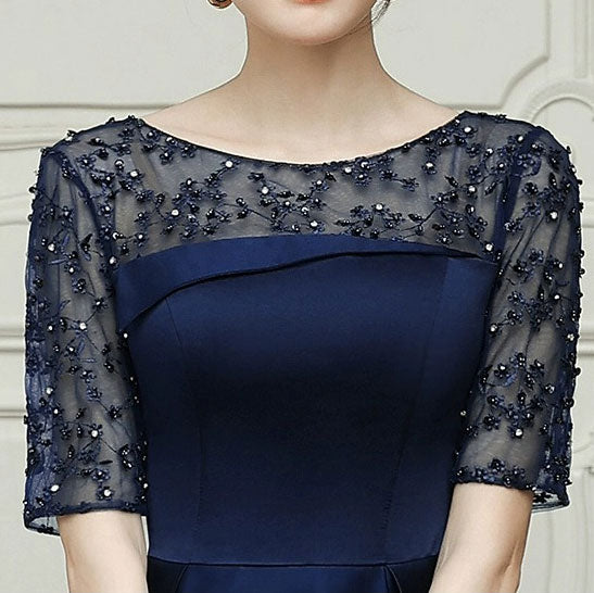 Blue Red Illusion A-Line Maxi Prom Dress