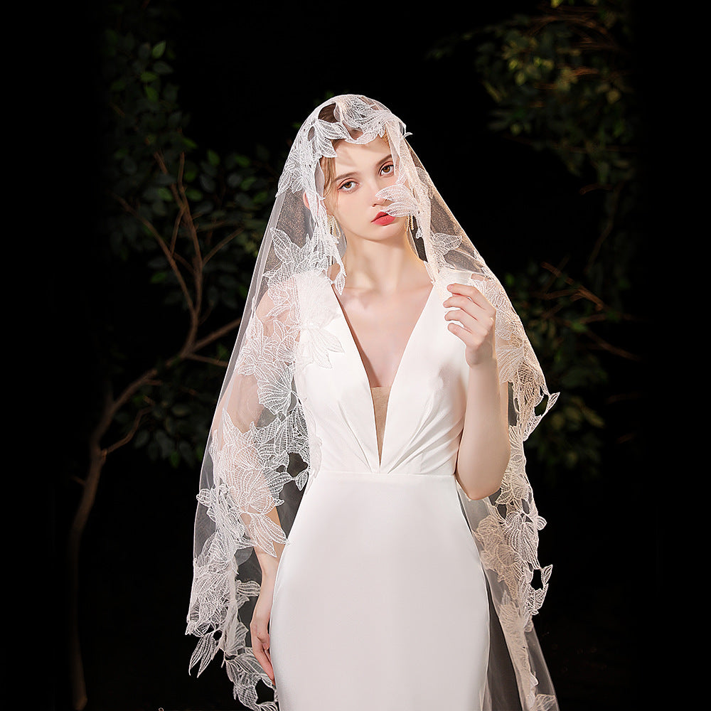 New Beautiful cathedral lace edges WH no comb White Long Cathedral Wedding Lace Edge Veil Without Comb  main image 3
