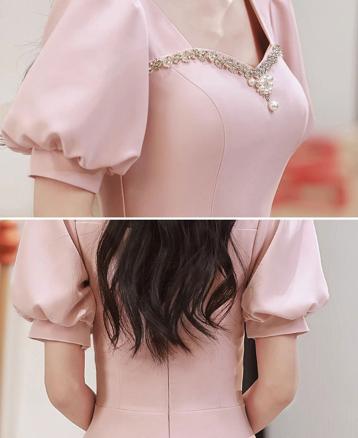 Pink A-Line Midi Party Prom Dress