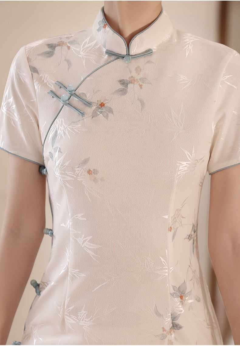 Jacquard Floral Midi Cheongsam Qipao Dress