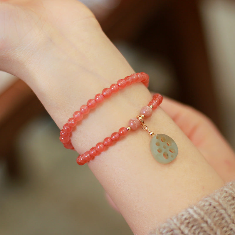 2 Circles Natural Pink Agate Women Beads Bracelets
