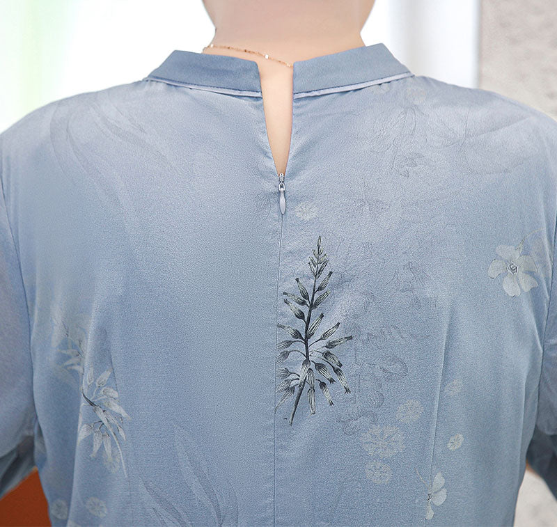 Mothers Floral Print A-Line Qipao Cheongsam Dress