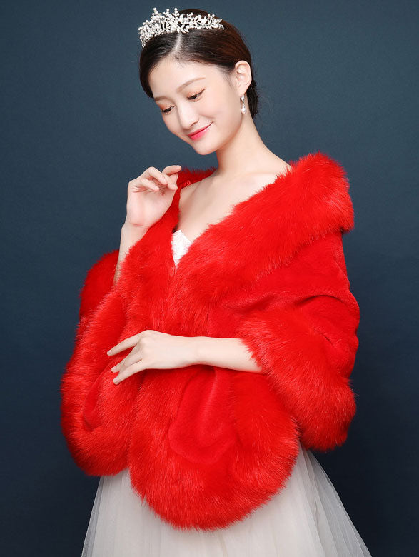 White Red  Artificial Wedding Bride Winter Wrap Shawl