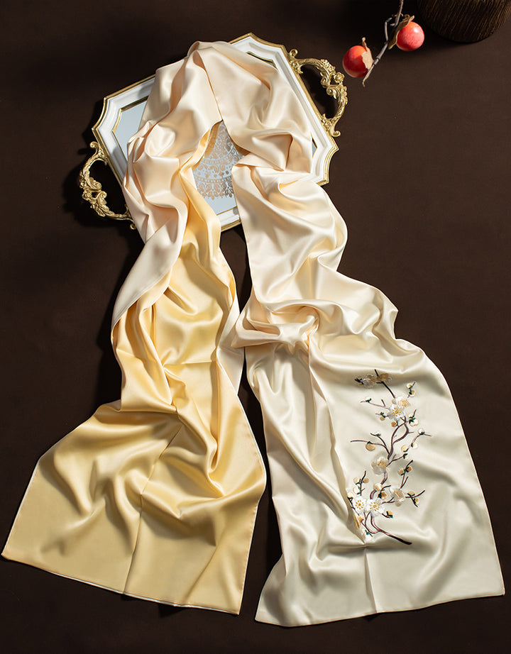 Embroidered Plum Blossom Women Silk Scarf Shawl