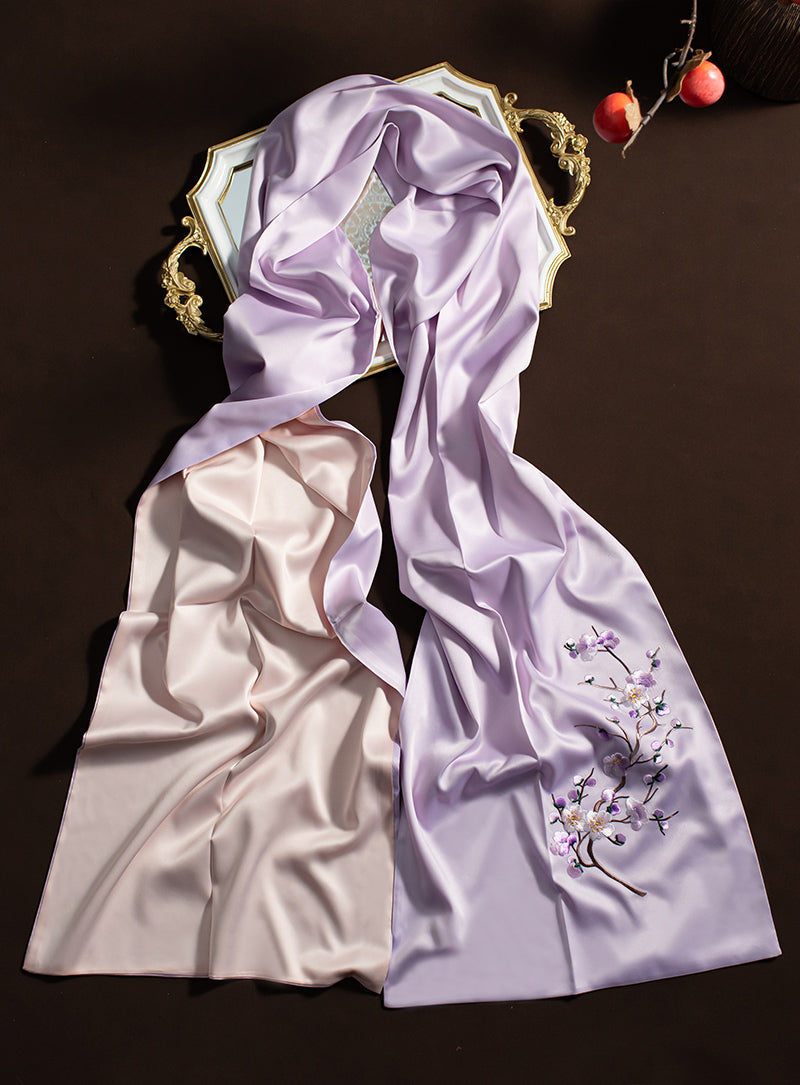 Embroidered Plum Blossom Women Silk Scarf Shawl
