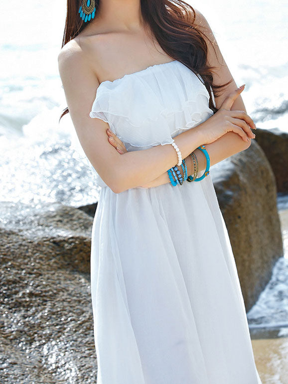 2024 Off Shoulder White Flare Vacation Beach Dress