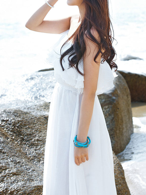 2024 Off Shoulder White Flare Vacation Beach Dress