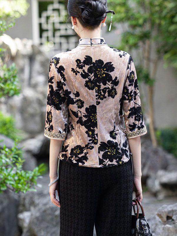 Jacquard Floral Mothers Cheongsam Blouse Top