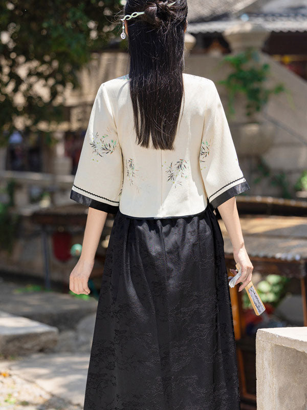Floral Print Bell Sleeve Cheongsam Blouse Top
