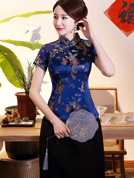 Jacquard Dragon Phoenix Qipao Cheongsam Blouse Top