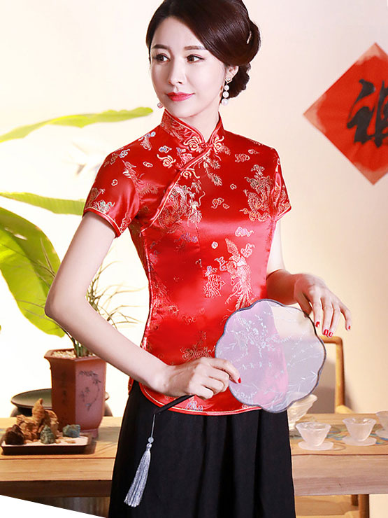 Jacquard Dragon Phoenix Qipao Cheongsam Blouse Top