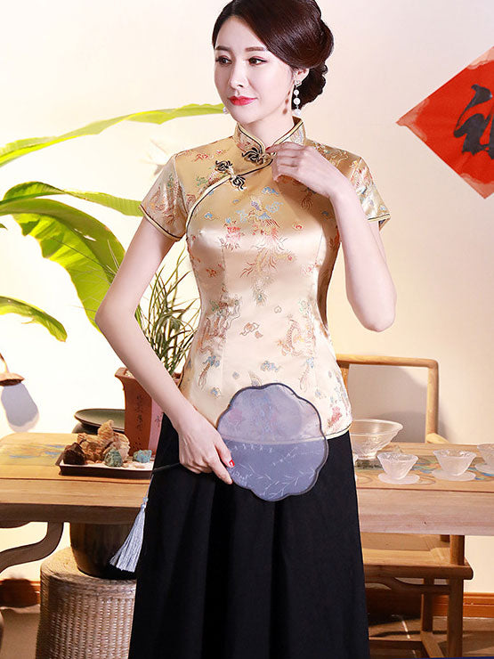 Jacquard Dragon Phoenix Qipao Cheongsam Blouse Top
