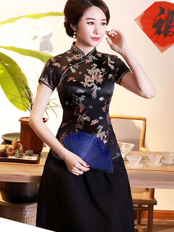Jacquard Dragon Phoenix Qipao Cheongsam Blouse Top
