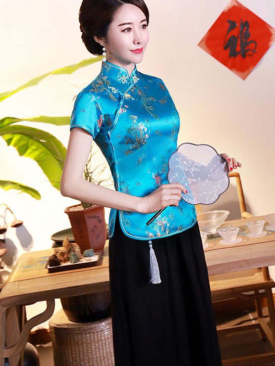 Jacquard Dragon Phoenix Qipao Cheongsam Blouse Top