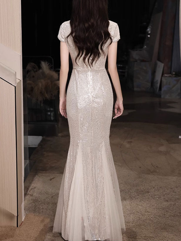 Sequined Beaded Phoenix Fishtail Cheongsam Qipao Dress