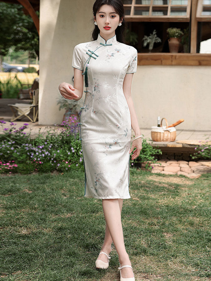 jacquard floral midi dress Jacquard Floral Midi Cheongsam Qipao Dress