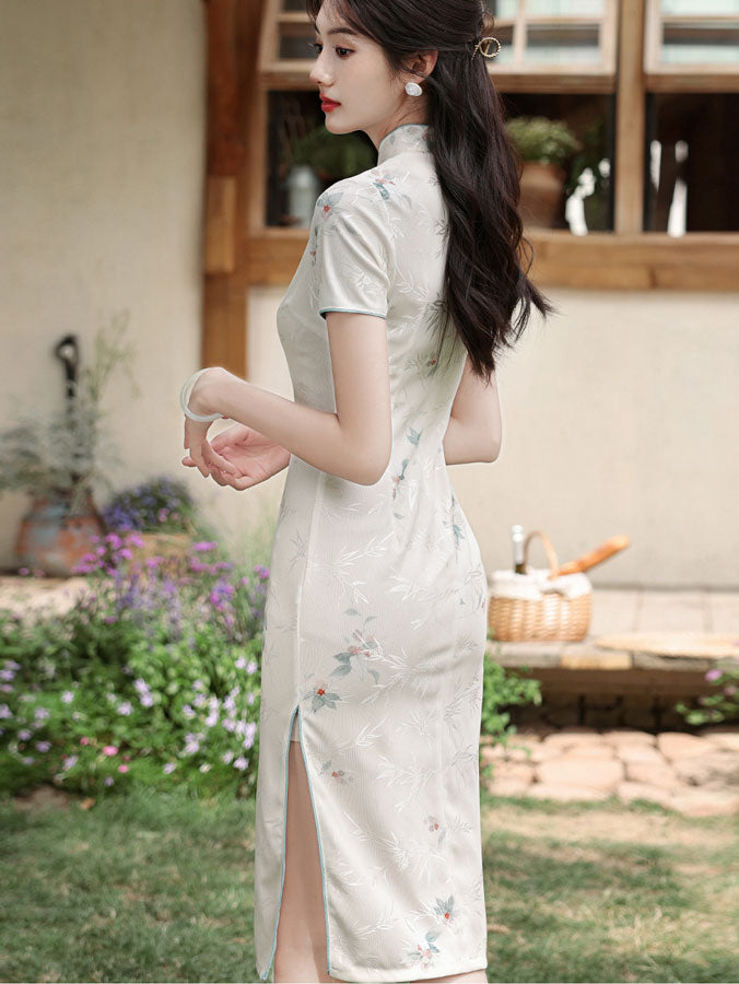 Jacquard Floral Midi Cheongsam Qipao Dress