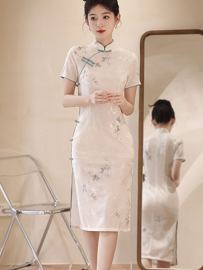 Jacquard Floral Midi Cheongsam Qipao Dress