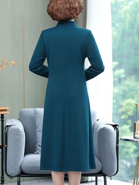 Blue Vintage Print Mothers Cheongsam Qipao Dress