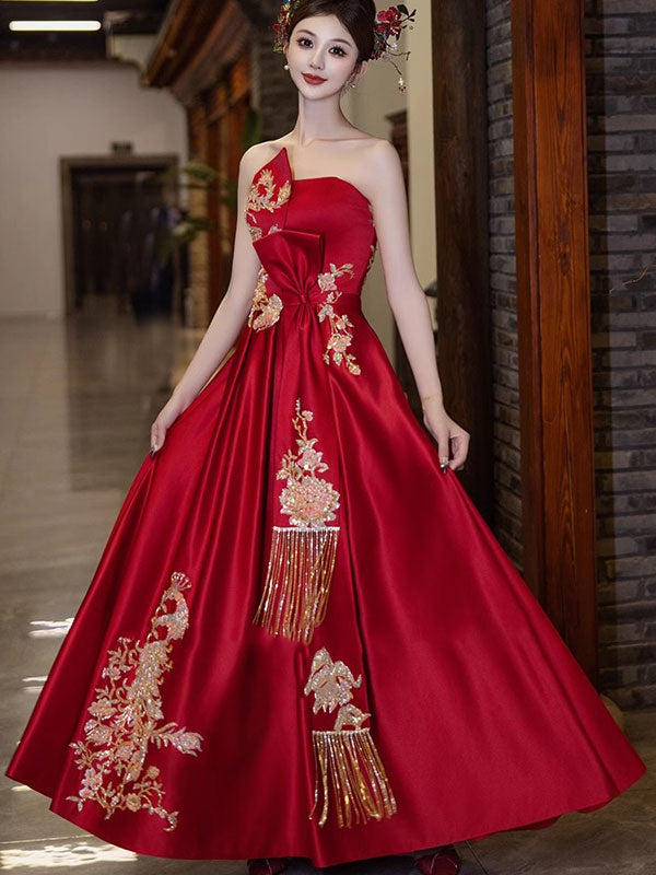 navy blue dress for baby girl Fiery red sparkle beaded lace A-line wedding dress with glitter tulle main image 1