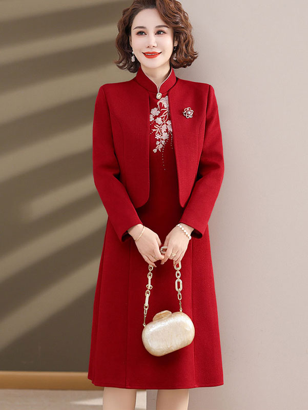 2 Pics Red Bridal Mothers Wedding Cheongsam Dress & Jacket - IMALLURE XXL 2 Pics Red Bridal Mothers Wedding Cheongsam Dress & Jacket - IMALLURE XXL