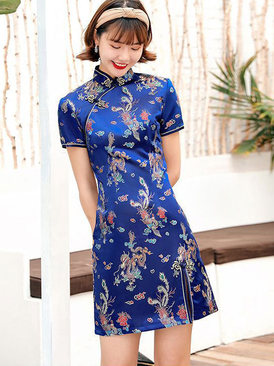 Jacquard Phoenix Dragon Cheongsam Qipao Dress