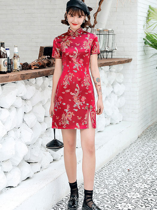 Jacquard Phoenix Dragon Cheongsam Qipao Dress