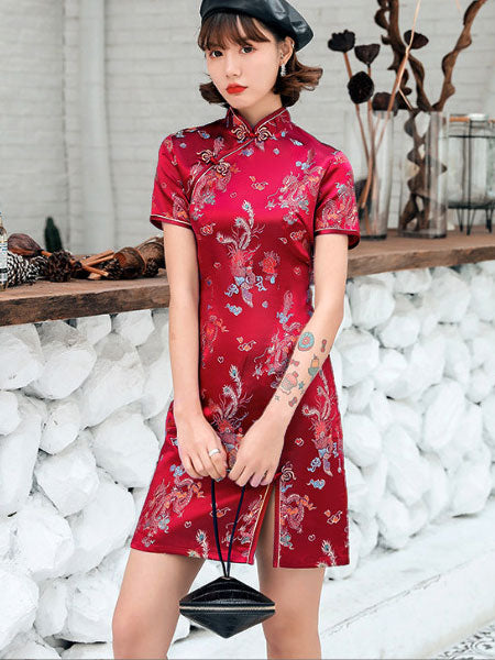 Jacquard Phoenix Dragon Cheongsam Qipao Dress